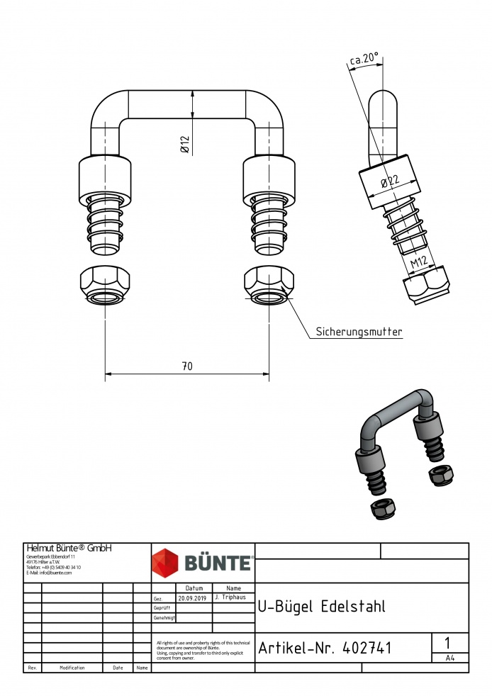 U-Bügel, Edelstahl, mit Federn und Muttern