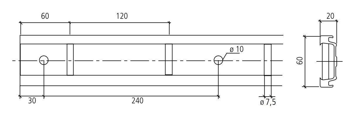Stäbchenzurrschiene 3 m, mit PVC-Schutz, Aluminium